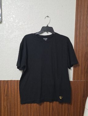 True Religion Black Short-Sleeve Crewneck Tee with Gold Logo